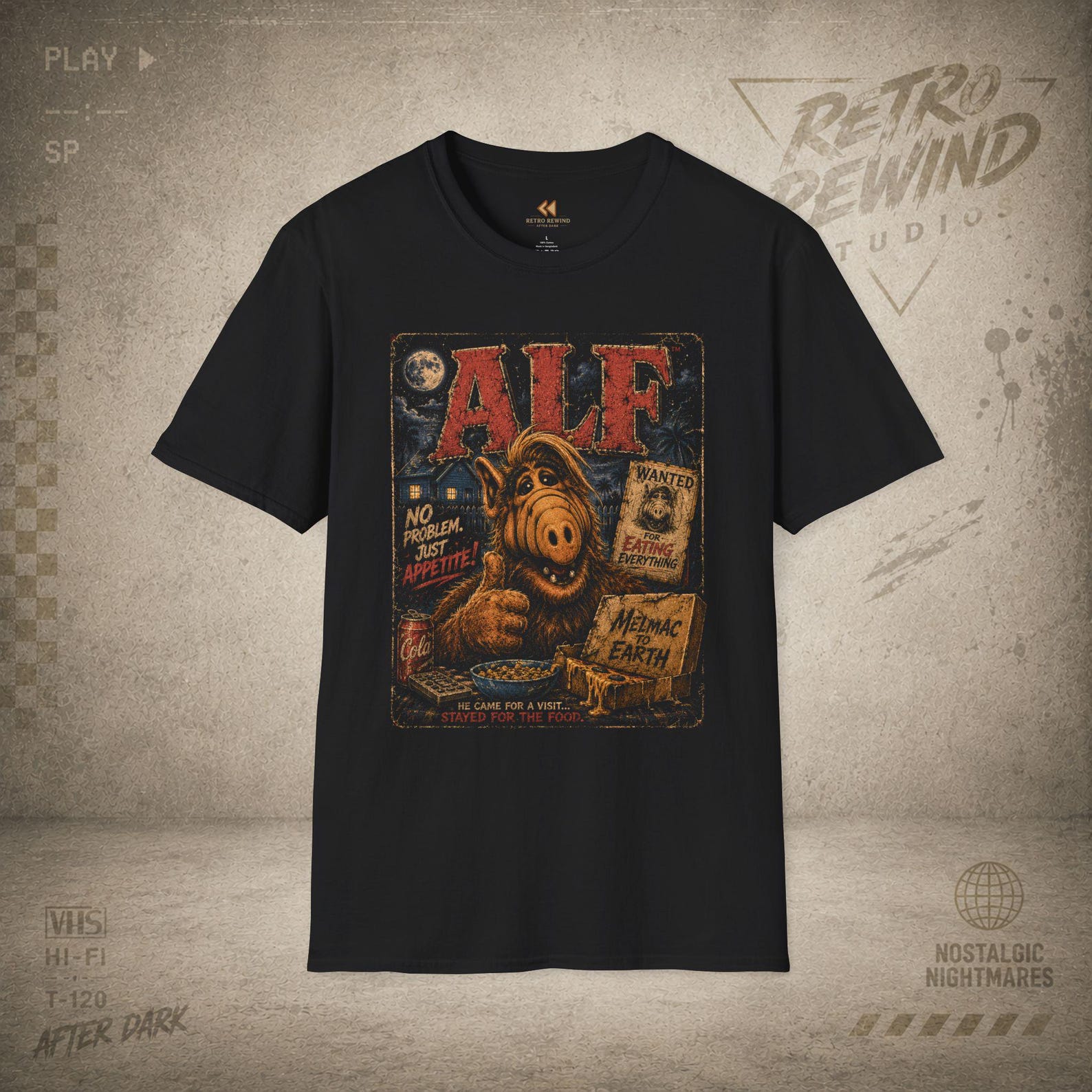 ALF Retro Poster T-Shirt | 80s TV Alien Graphic Tee | RetroRewind After Dark 3XL