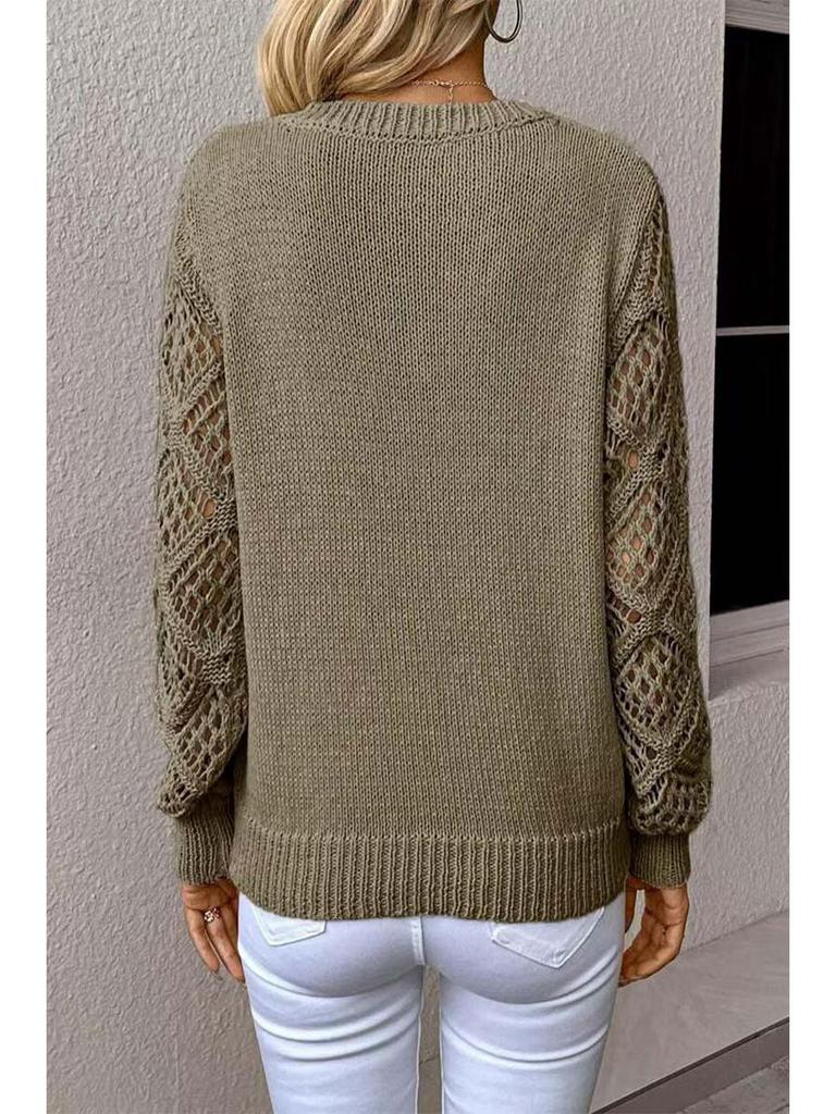 Spring/Autumn Women's Long Sleeve Hollow Knitted Pullover Sweater