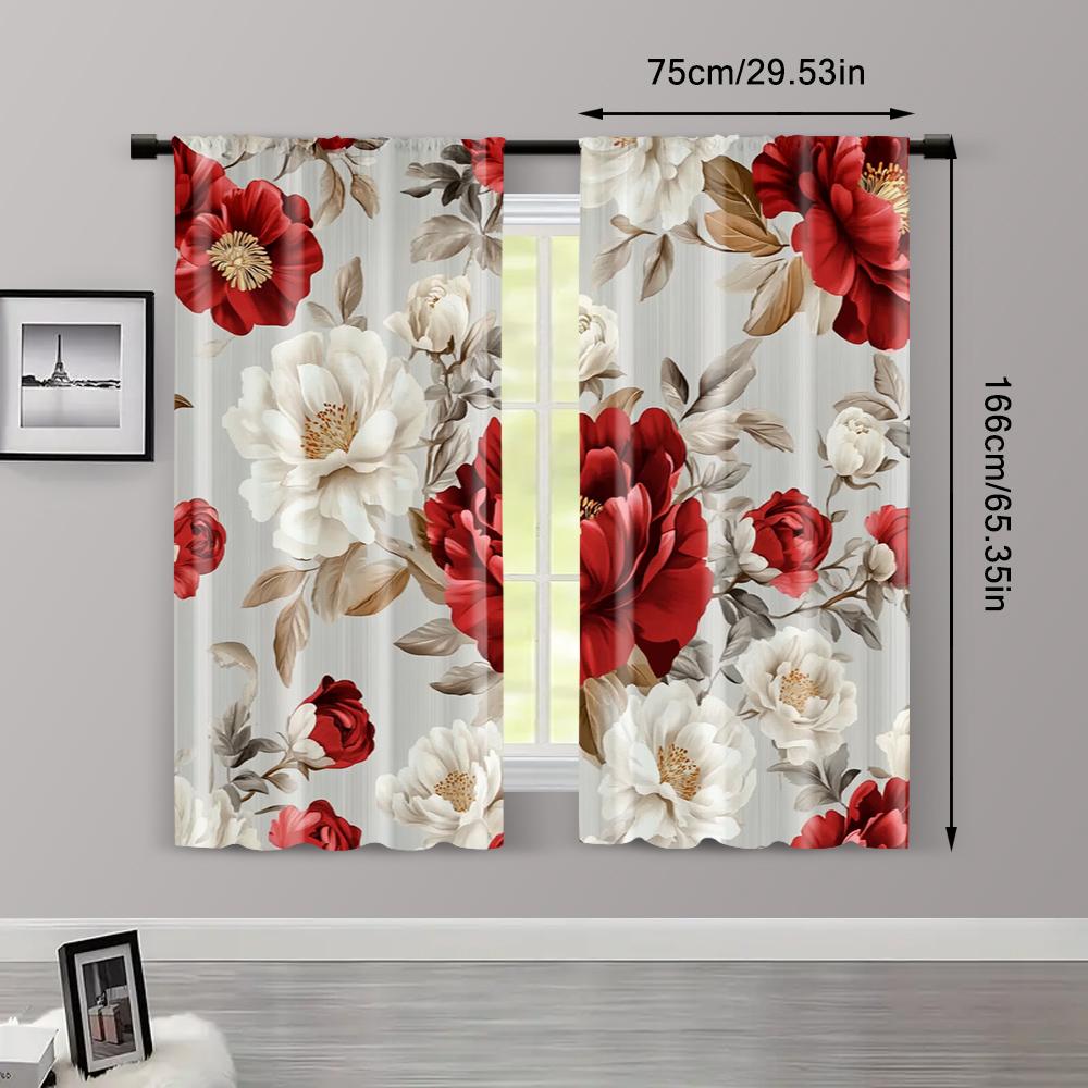2pcs, Print Curtains 2D print Glam Style Floral Print Twill Versatile Fabric (without rod) Art Deco Festive Perfect for Bedroom,
