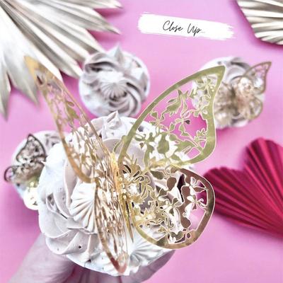 12 stuks metalen textuur gouden kunstmatige vlinder taart topper taart decoratie