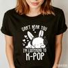Cant Hear You Im Listening To Kpop Tee Cute Bunny Music Print Tshirt Black White