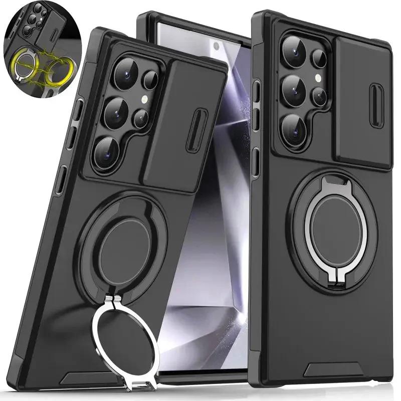 Etui til Samsung Galaxy S25 S24 S23 S22 S21 Ultra Plus S24FE S23FE Skyvekamera Beskyttelse Magnetisk holder Armor Støtsikkert Deksel