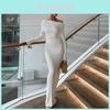 Sexy Young Woman Dress With Spliced Milk Silk Fabric And Pleated Long Sleeves For Casual Autumn Wear