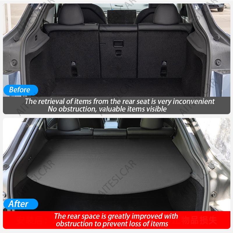 Trunk Cargo Cover For Tesla Model Y Juniper 2025 Curtain Rear Luggage Carrier Retractable Partition Baffle Plate Extra Storage