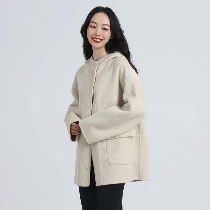 Fengxun Women's Hooded Double-Faced Wool Winter Coat