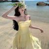 2026 Sweet Girl Yellow Irregular Halter Mini Skirt for Summer Beach Vacation