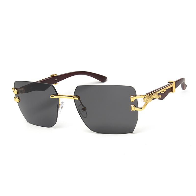 Luxury Rimless Square Sunglasses Man Brand Designer Metal Leopard Fram Gradient Sun Glasses Woman Fashion Vintage Eyewear