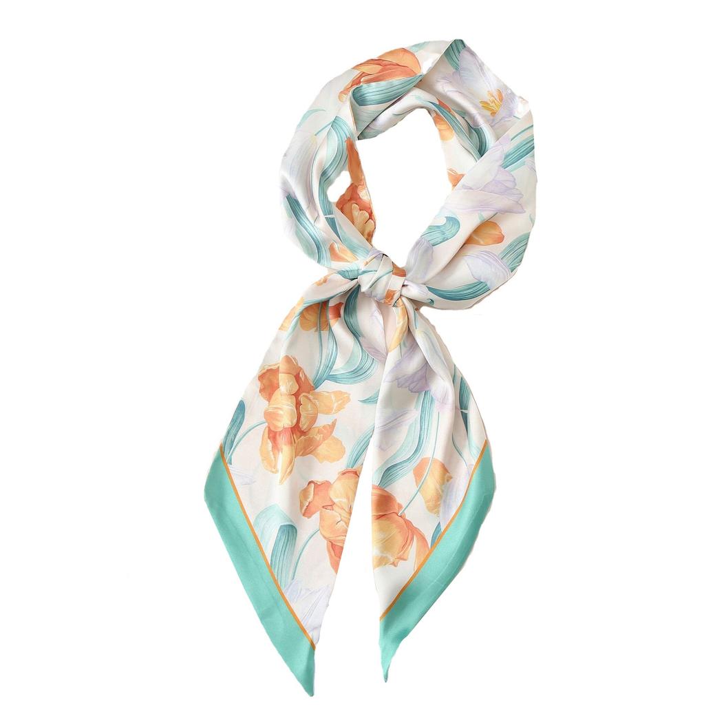 Spring New Printing Simulation Silk Silk Scarf Wholesale Long Silk Scarf Women's Streamer Fashion Flower Sweet Small Scarf