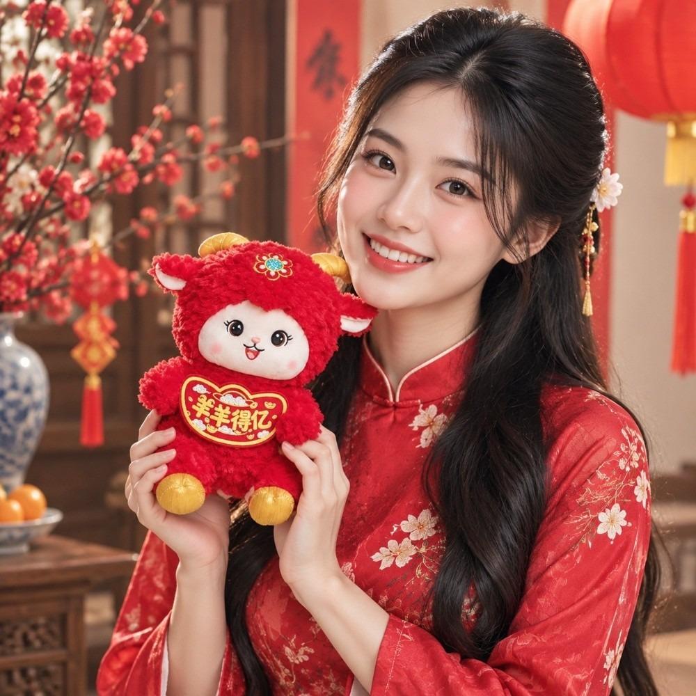 Cute Zodiac Mascot Doll Red Lucky Goat Mascot Fortune Lamb Toy  Holiday Celebration
