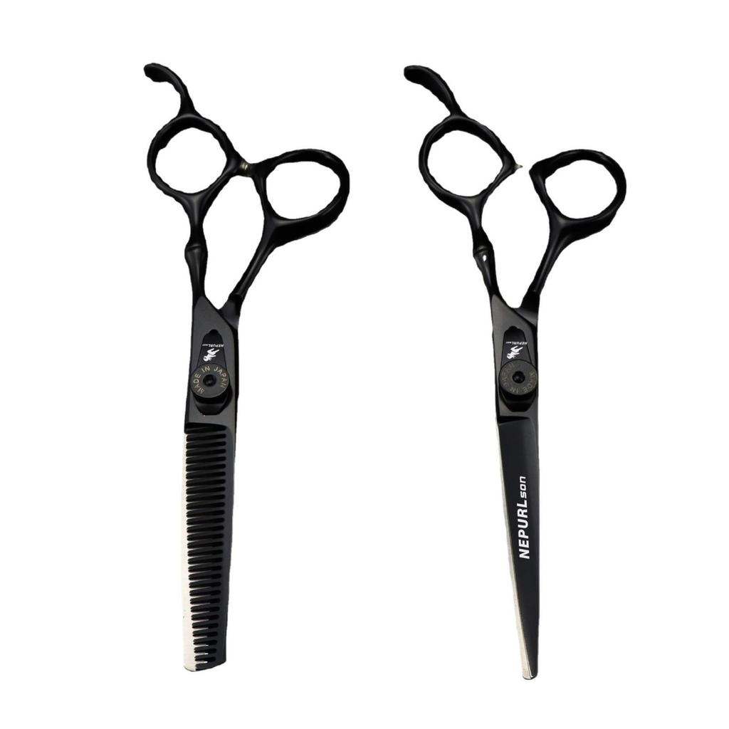 5.5/6.0-inch Black Hairdressing Scissors: Bangs, Serrated, Thinning.