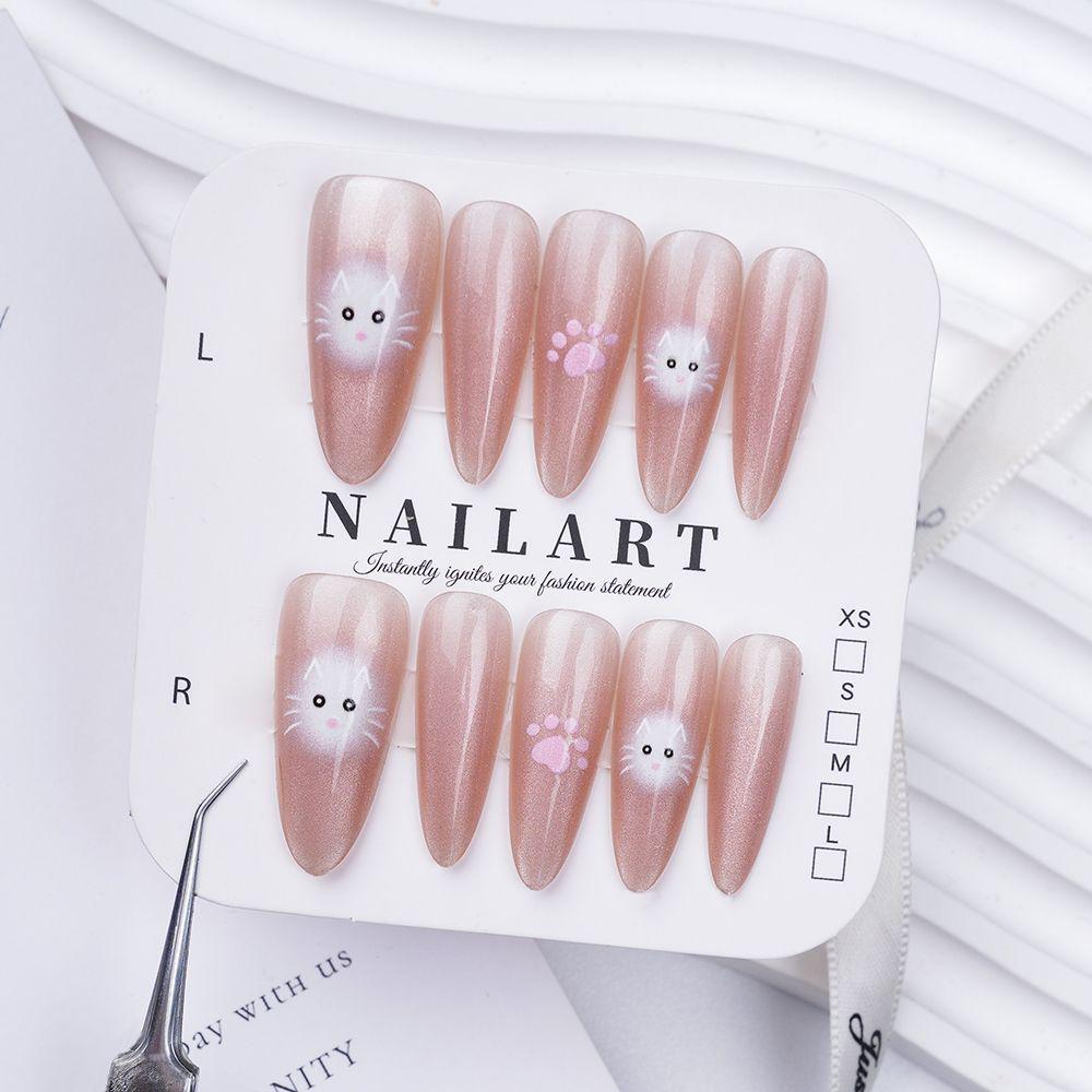 Xiaohongshu Модные Носимые Молочные Ногти Кошачий Глаз - Милые Кошачьи Лапки Ручная Работа Маникюр для Дерзкой Девушки.