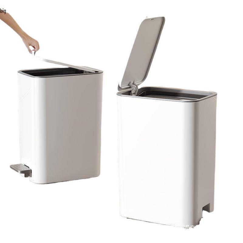 Large Foot-Pedal Bathroom Trash Can with Lid - Odor-Proof and Narrow Design for Home, Kitchen, Bedroom, or Living Room.