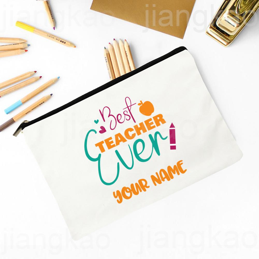 Personalized Makeup Bag Flower Print Teacher Life Travel NeceserToiletry Organizer School Pencil Bags Graduate Gift for Teachers