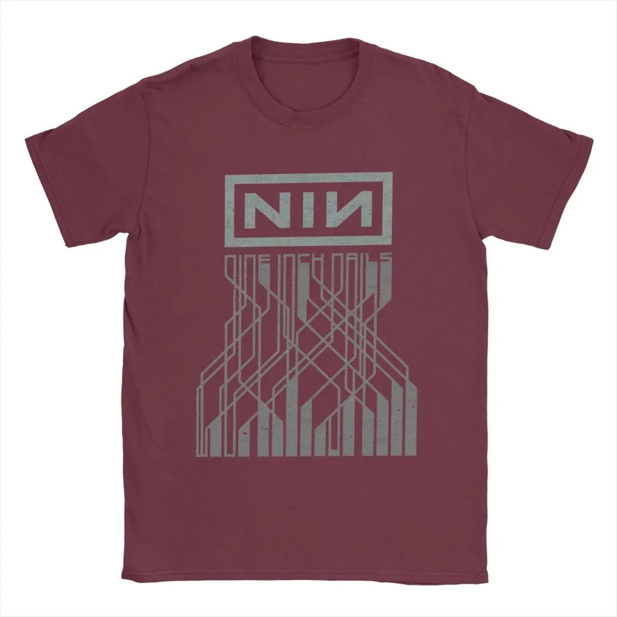 

Футболки Nine Inch Nails NIN, мужские, хлопковые, забавные, с круглым вырезом, футболка с коротким рукавом, большой размер M бордовый