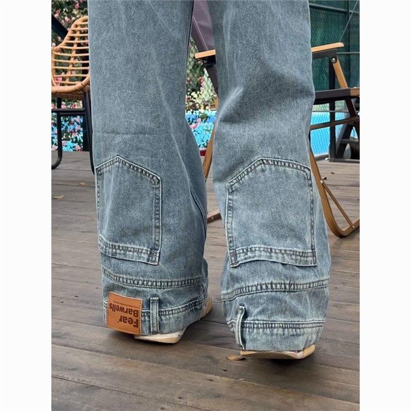 

Retro Loose High Waist Jeans Wide-leg Pants XXL світло-синій колір