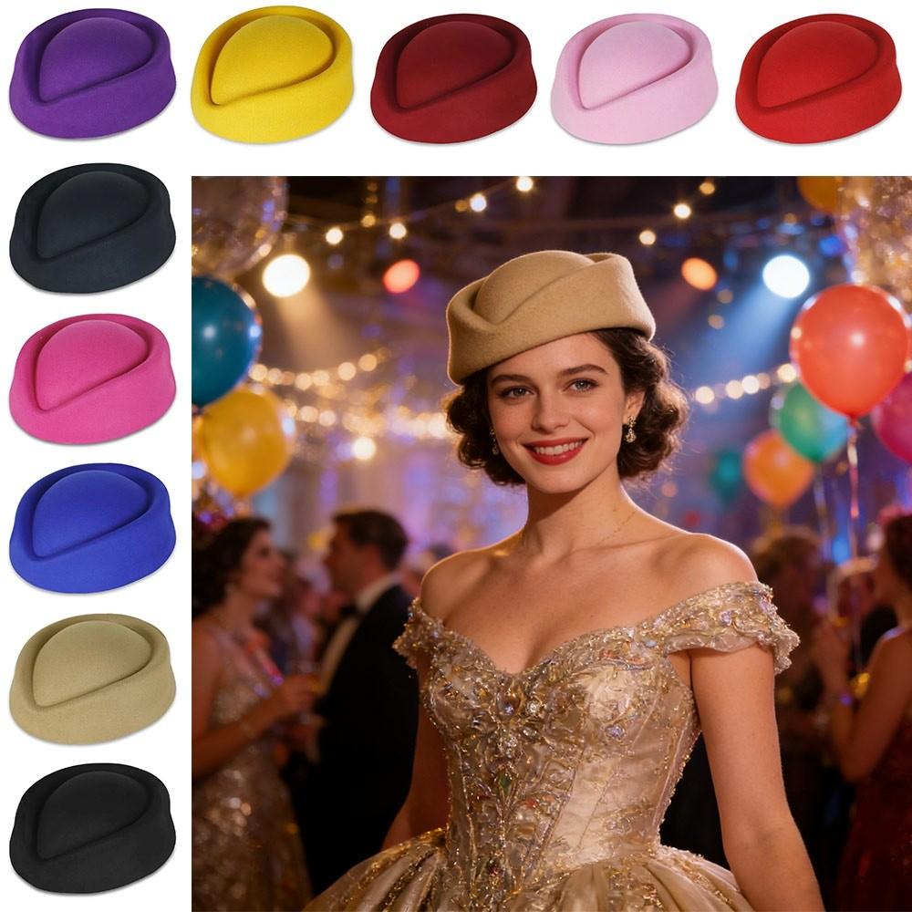 Formal Stewardess Hat Solid Felt Beret Fashion Flight Attendant Hat  Women Headwear