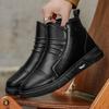 Men Black Leather Ankle Boots Winter Warm Cotton Shoes High Top Casual Leather Motorcycle Boots Trend Slip-on Men's Snow Boots
