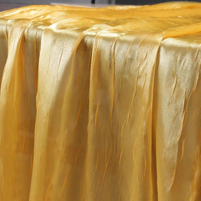 Golden Yellow Water Ripple Pleated Crepe Fabric Creative Three-dimensional Reflective Texture Fabric DIY Dress Stage Costume