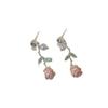 Elegant Pink Rose Zircon Tassel Stud Earrings for Women - High-End Versatile Design