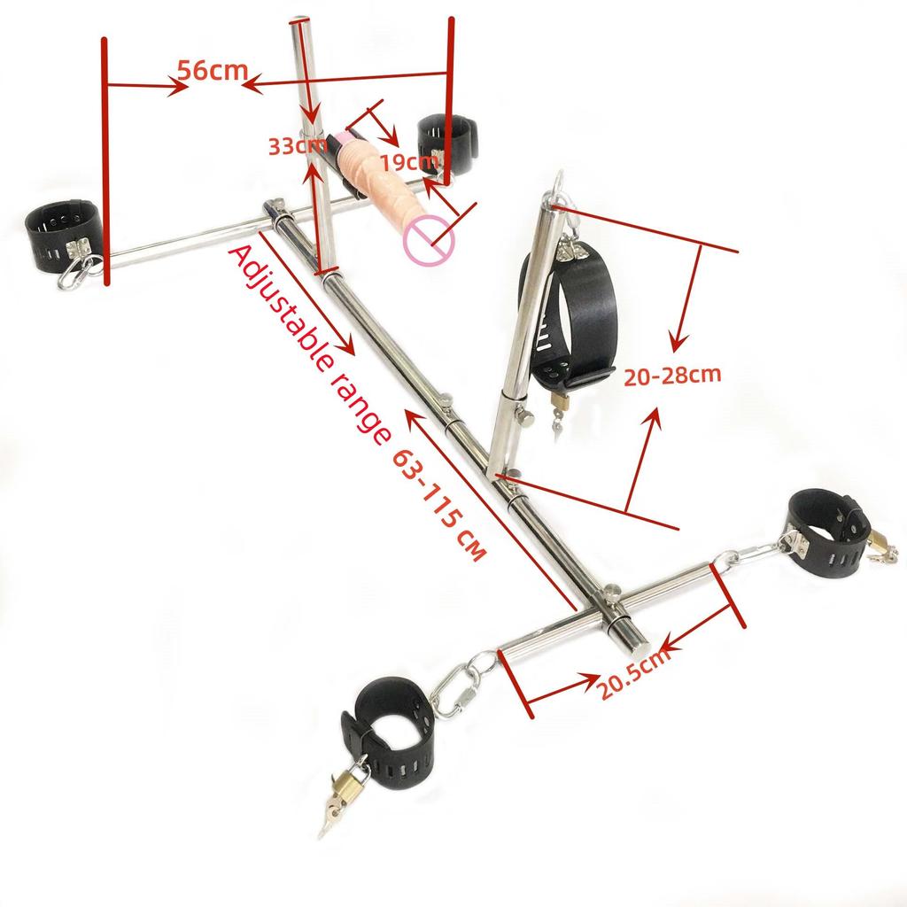 VaHppy Hundesklaven-Rückhalteständer, Handschellen + Halsband + Penis, Edelstahl, verstellbare Länge, SM-Bondage, BDSM-Sexspielzeug