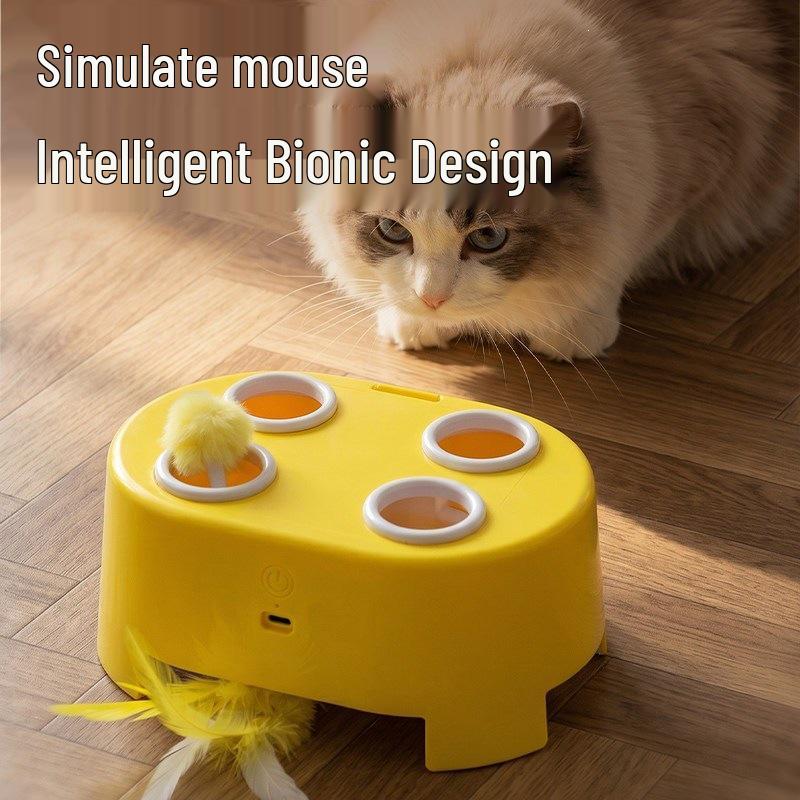 Electric Cat Whack-a-Mole Cheese Box: Interactive Feather Teaser Toy for Self-Entertainment and Energy Relief