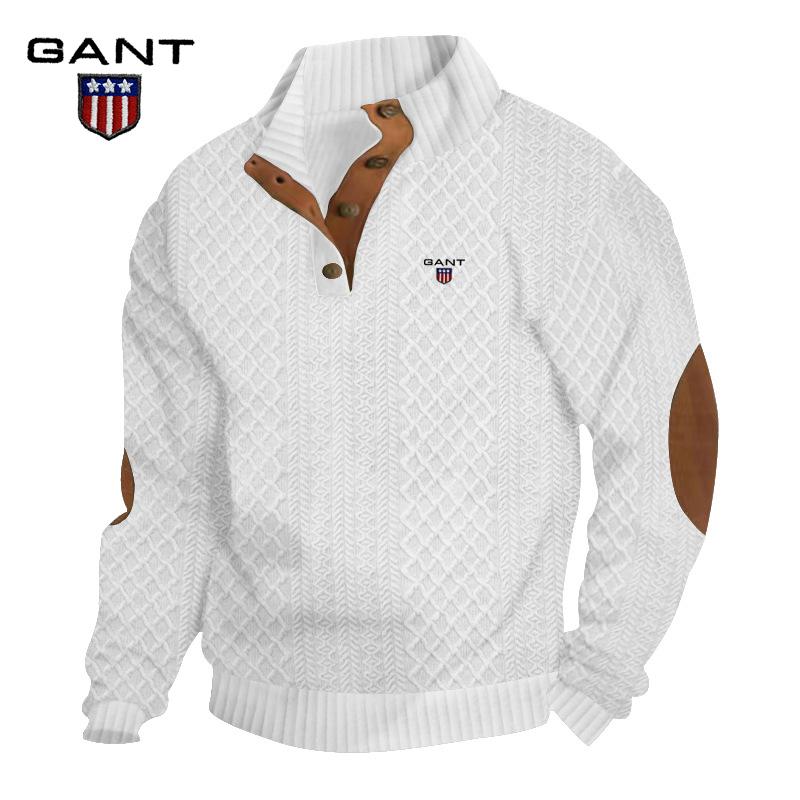 Gant Embroidery Men's Outdoor Casual Standing Collar Long Sleeved Jacquard Knitted Pullover Sweatshirt In Autumn and Winter