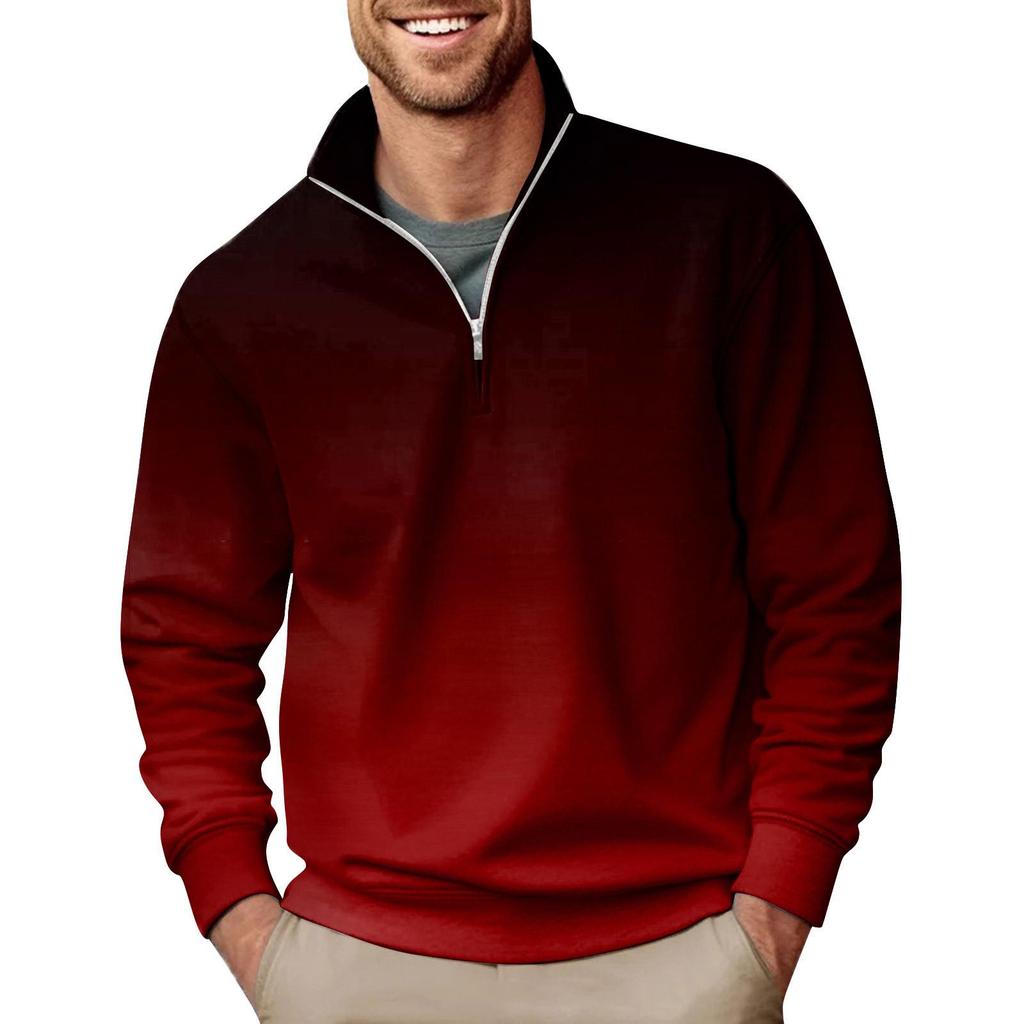 Men's Fashion Top Casual Slim Fit Pullover Long Sleeve Zipper Small High Collar