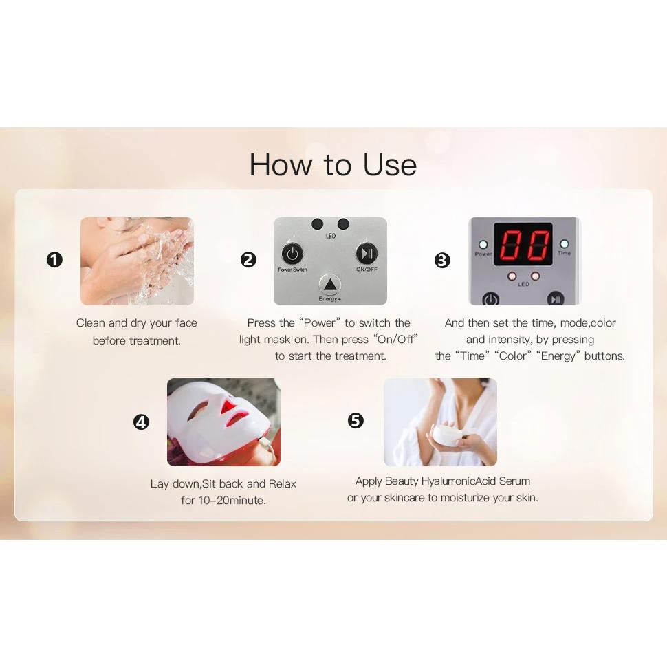 Mascarilla Facial LED de 7 Colores - Uso Doméstico, Rejuvenecimiento de la Piel, Anti Acné, Reafirmante