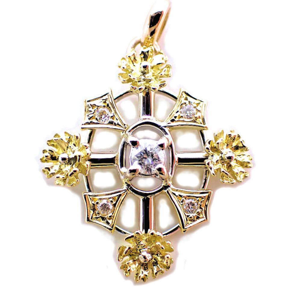 [Used] K18/PG/WG Diamond Flower Pendant Top/j7-10