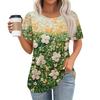 Women's Casual Short Sleeve Button Floral 3D Print Round Neck  Top T-Shirt