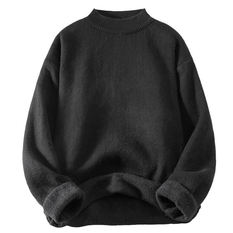 Men's Plush Half-High Collar Sweater, Fleece Knitwear, Thickened Warm Base Layer, Cross-Border Knit Sweater