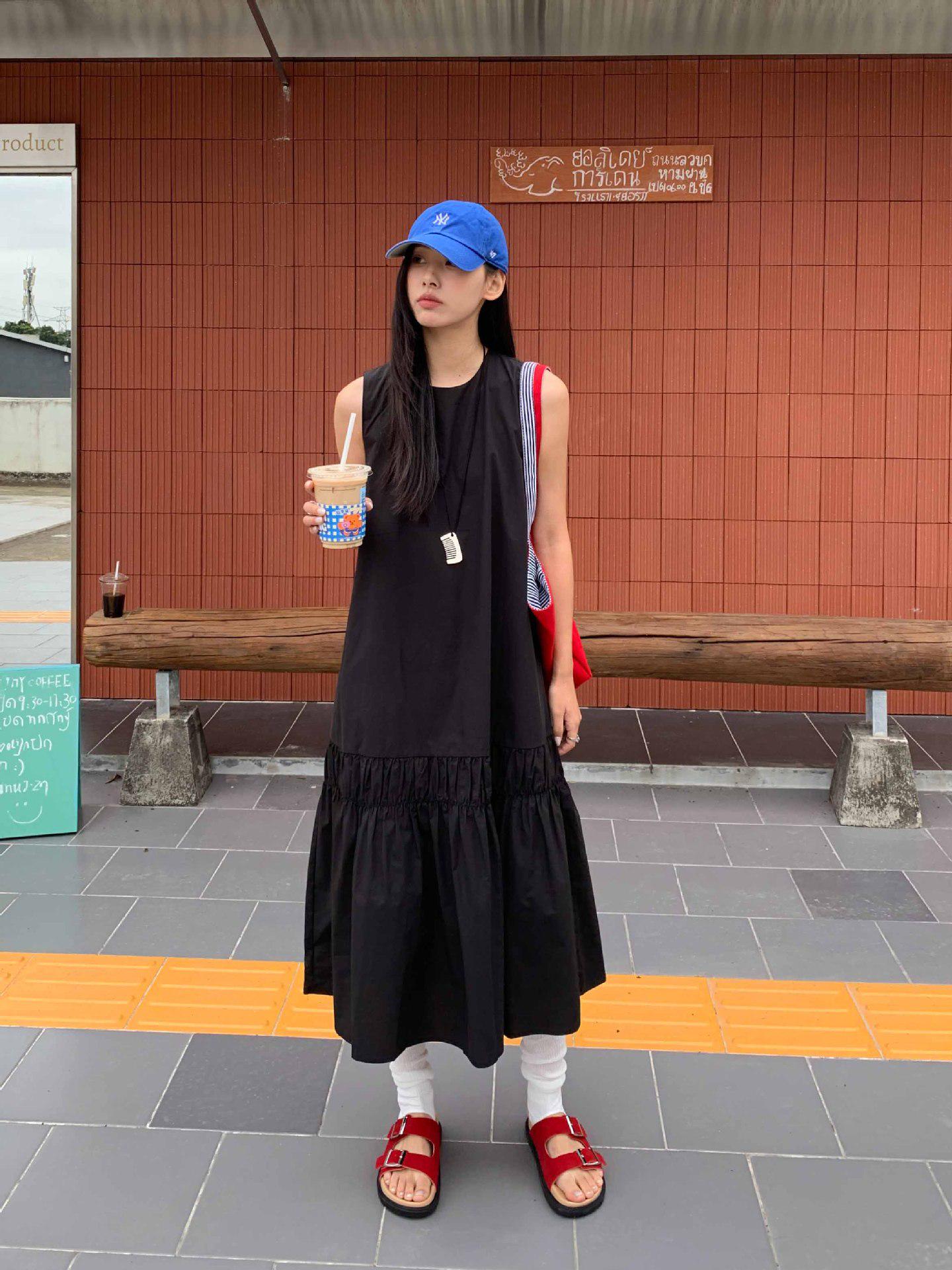 

Huang Zheng Women s Backless Sleeveless Ruffle Hem Dress - Fresh & Elegant Summer 2025 Style (Model 520360) One Size чёрный