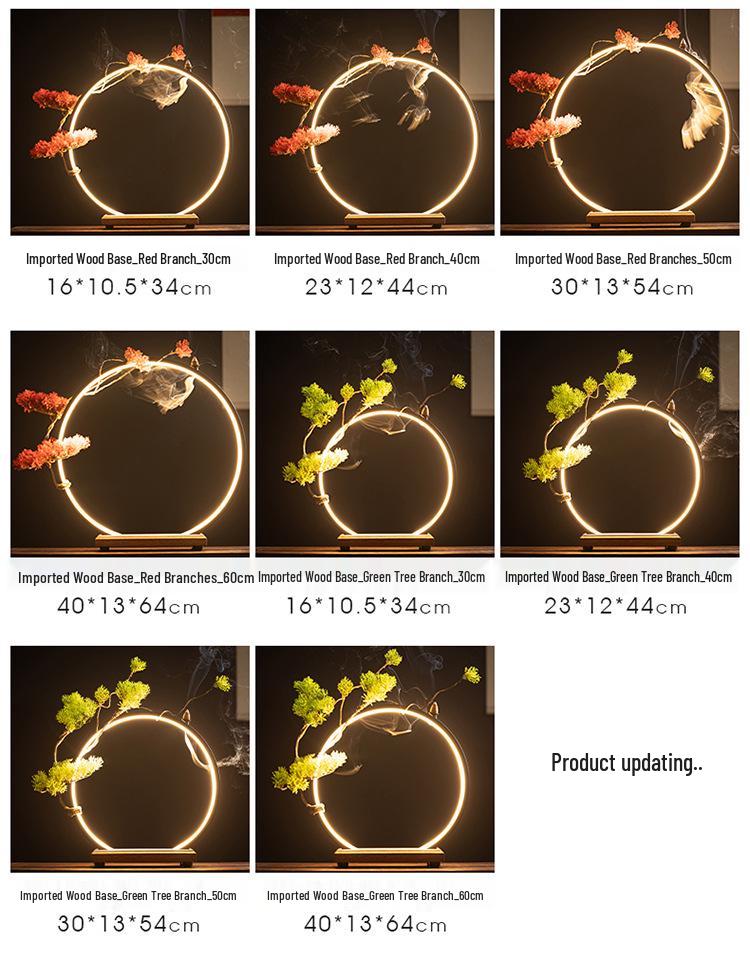 Chinese Zen LED Light Ring Ceramic Ornament for Living Room or Office Display