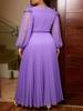 AOMEI Women Plus Size Graceful Chiffon Pleated Maxi Dress Ruffle Neckline Long Sleeve Wedding Guest Gathering
