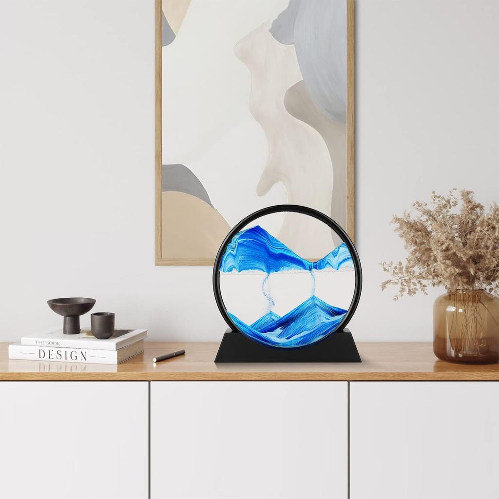 Moving Sand Art Picture - 3D Quicksand Painting Decor - Round Glass 3D Deep Sea Sandscape - Relaxing Home Decoration Desk Toys for Home Office Desk