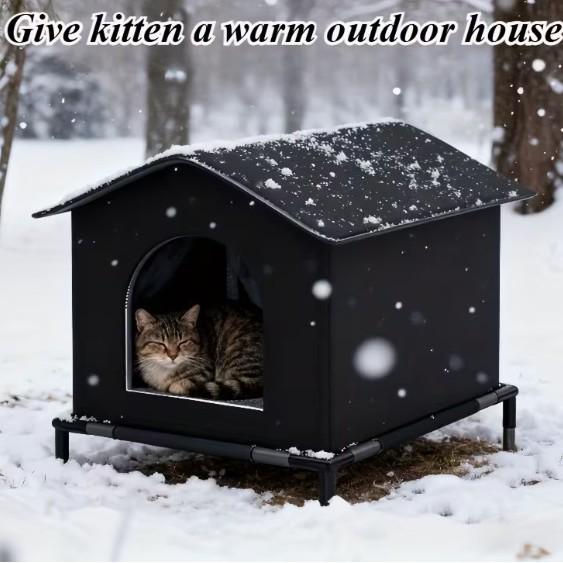 All-Season Waterproof, Cold-Resistant Outdoor Enclosed Love Heart Cat House with Free Shipping.