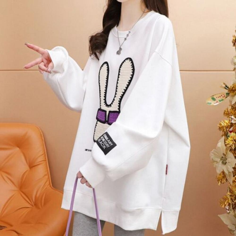 Navava Women Loose Fit Round Neck Long Sleeve Sweatshirt Rabbit Detail Nt2242