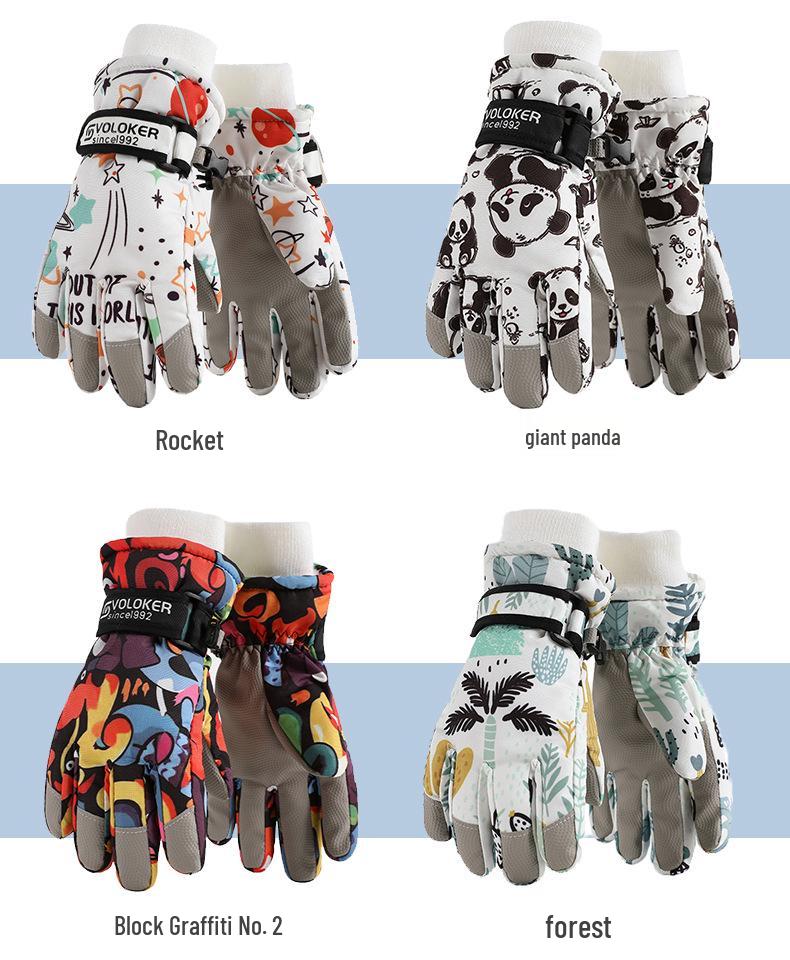 Kids' Graffiti Windproof Ski Gloves - Warm for Boys and Girls