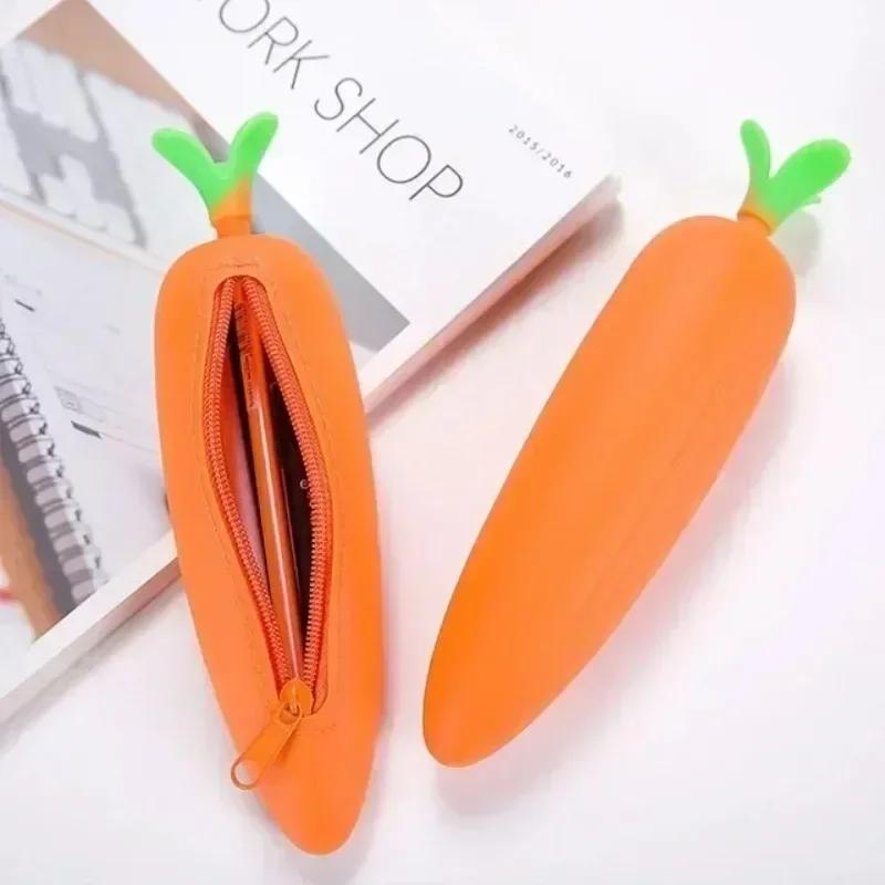 3D Silicone Bread Shape Carrot Pen Case Funny Individual Bag Large Capacity School Creative Stationery Supplies Children Gift