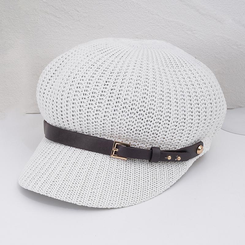 Trendy Hollow Breathable Leather Buckle Octagonal Hat Classic Woven Straw Hat Casual Versatile Literary Sunshade Painter Hats
