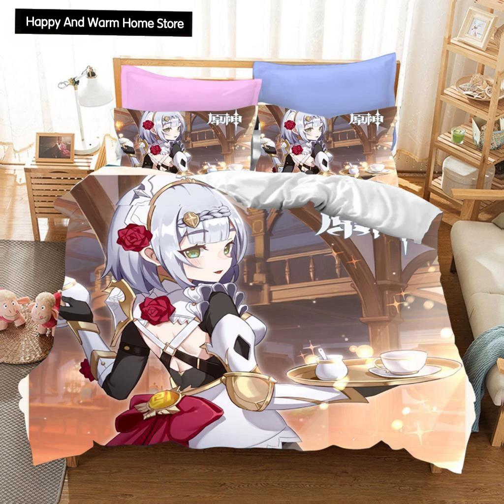 3D Game Genshin Impact Bedding Sets Keqing Xiao Duvet Cover Set 2_3 Pieces Boys Adults Single Full Queen King Size Bed Linen