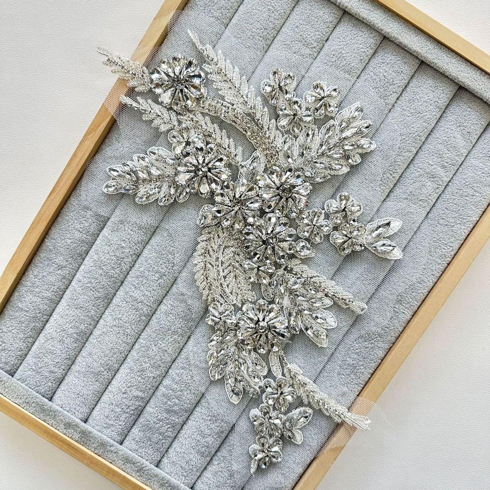 Lace Fabric Rhinestones Embroidery Applique Handmade Cloth Applique Cloth Patch  Dressmaking