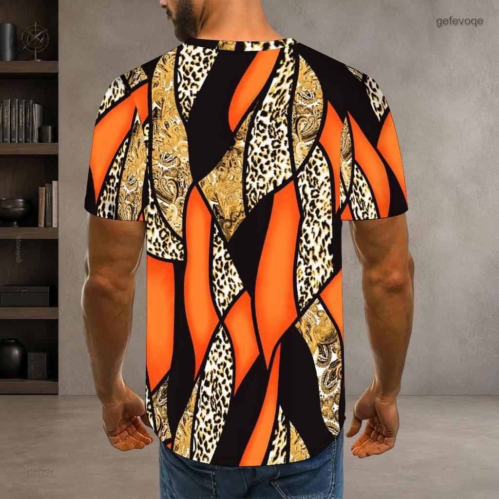 Men Plus Size Round Neck Short Sleeve T Shirt Classic Full Leopard Pattern Summer Hip Hop Casual Daily Tops