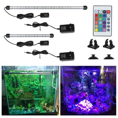 Akvarium Sänkbar Lampa EU-kontakt Dekorativ Belysning Vattentät Akvatisk Luftbubbellampor Fjärrkontroll 28cm 48cm 5050 RGB LED Akvarielampa