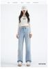 Loose Straight Jeans Women's Light Color New National Style Embroidery Design New Chinese High Waist Mopping Wide Leg Trousers