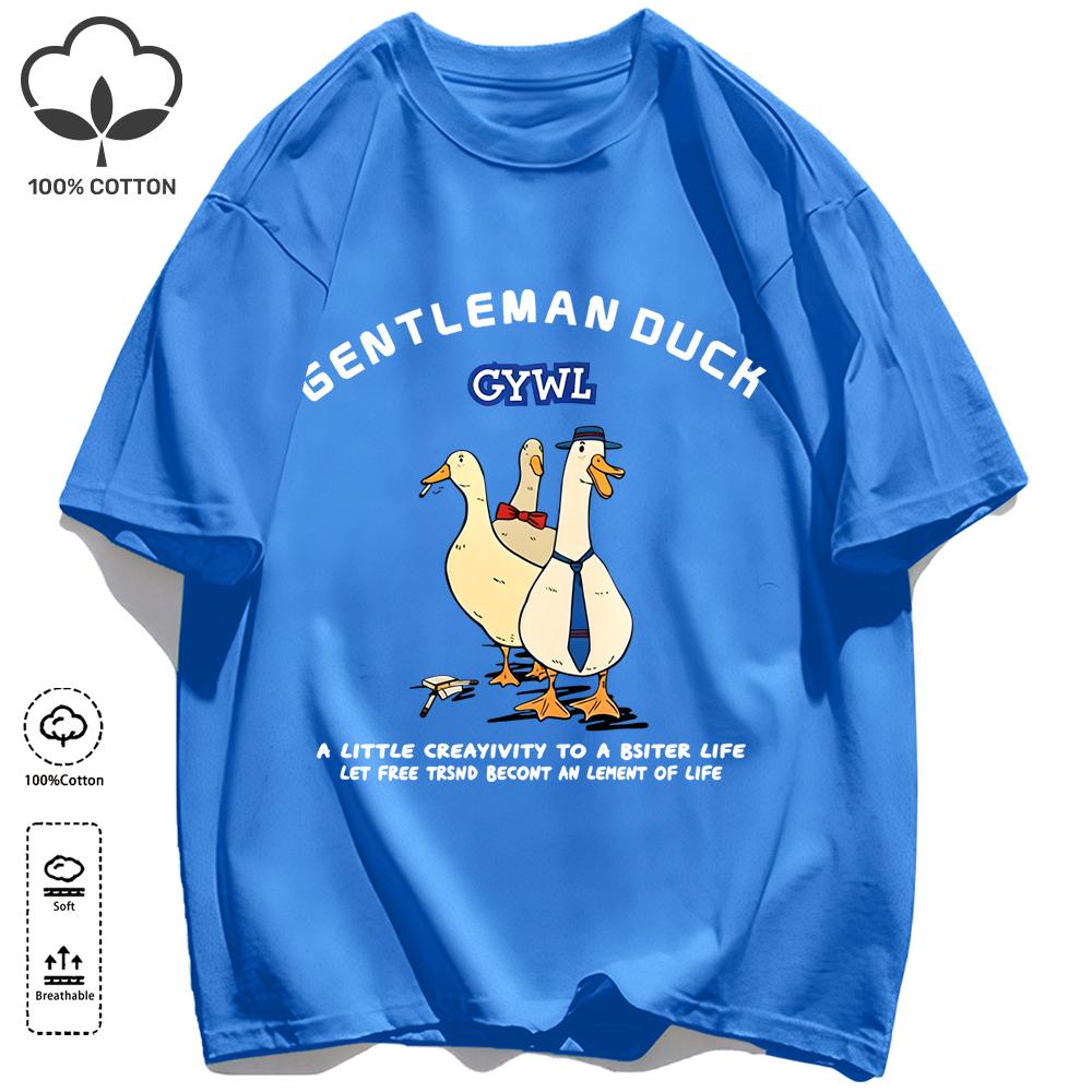 GentleUnisex Duck Like Free Print T-Shirts O-Neck Loose Short Sleeve Trendy Cotton Vintage Sportswear Unisex Soft Summer Top