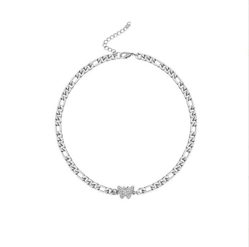 Light Luxury Butterfly Full Diamond Choker Necklace - Trendy and Versatile Female Jewelry