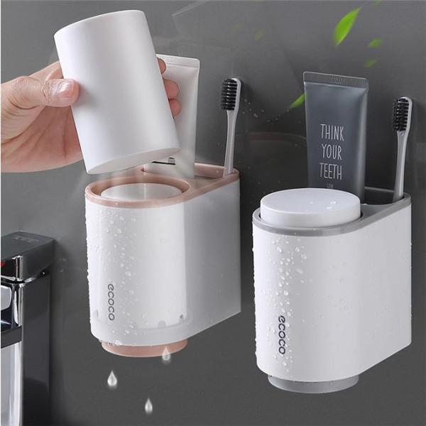 Toothbrush Holder Wall Mounted Automatic Toothpaste Dispenser Magnetic Toothpaste Squeezer Whit 4 Cup
