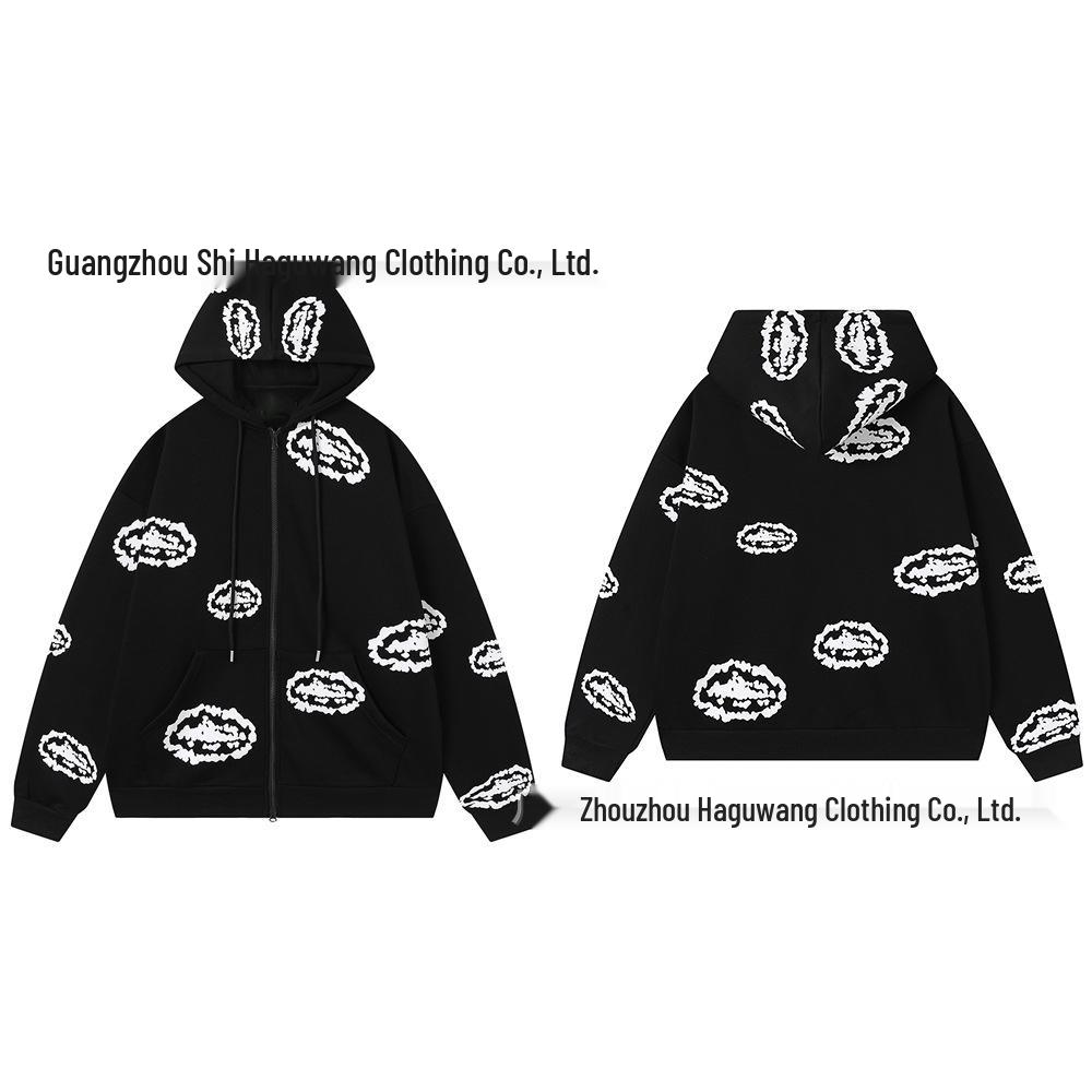 Cross-border CORT Demon Island Letter Print Unisex Plus Velvet Hooded Sweatshirt & Sweatpants Set