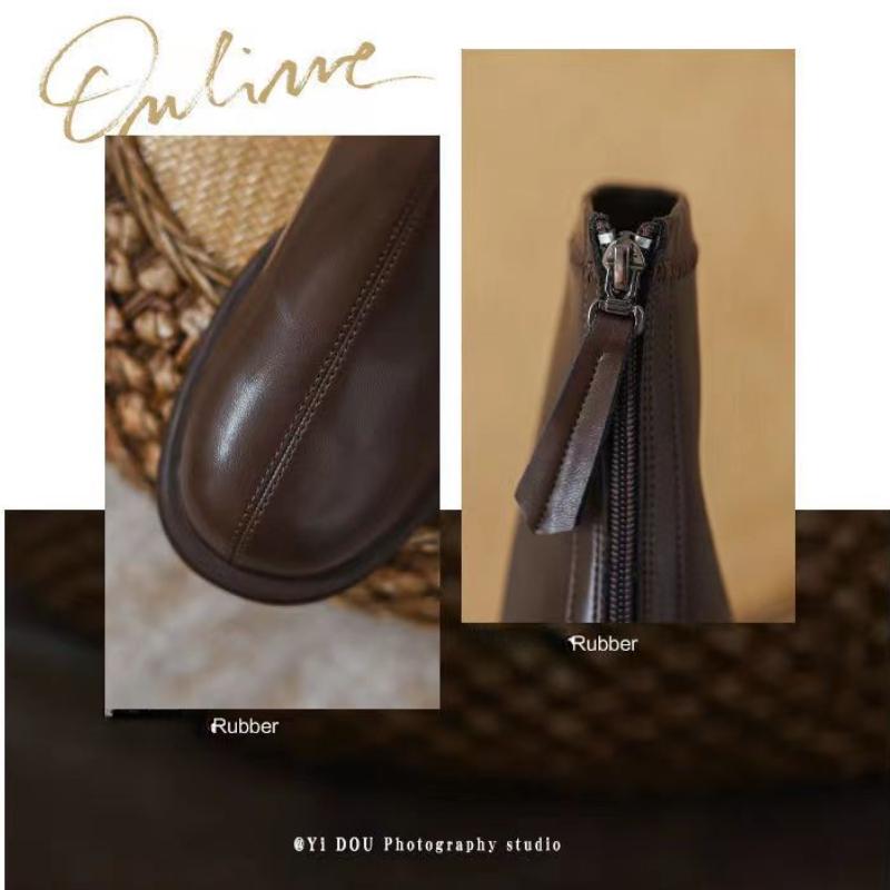 Bottes pour femmes 2025 HotSale Style français Fermeture éclair Bottes élastiques Vintage Automne Bout rond Tige courte Talons épais Chaussures Botas Mujer